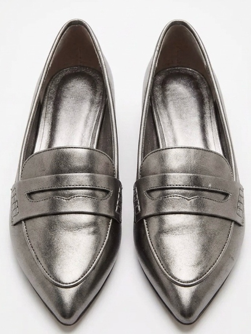 Talbots Scarlet Metallic Leather Pointed Toe Penny Loafers Size 6.5